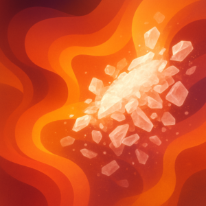 Abstraktní obrázek s červenooranžovými tvary symbolizujícími umami